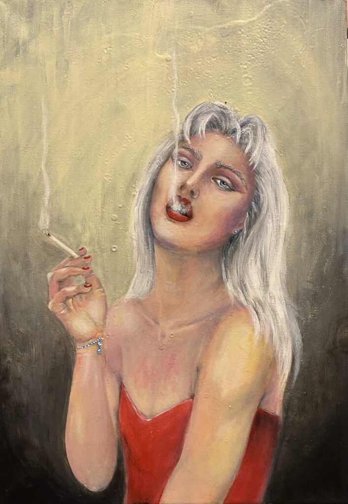 ACRILICO SOBRE LIENZO, MUJER FUMANDO